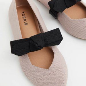 Beige Stretch Knit Mary Jane Bow Flat (WW)